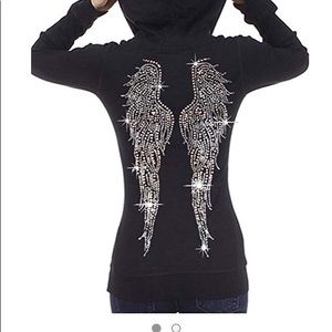 Rhinestone angel wing zip up